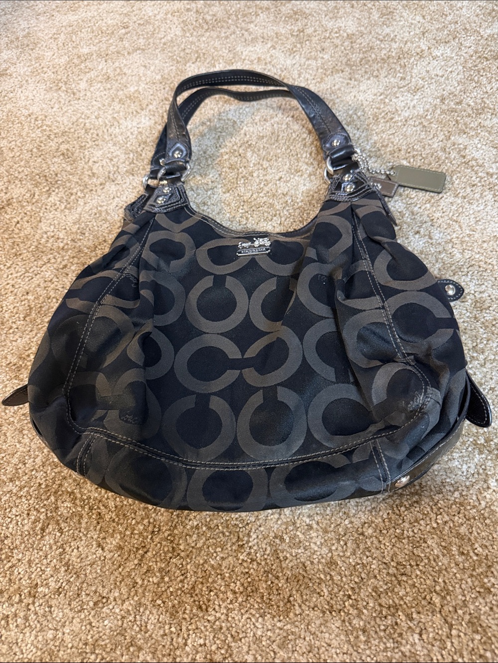 Coach Black & Charcoal Signature Canvas Shoulder Bag